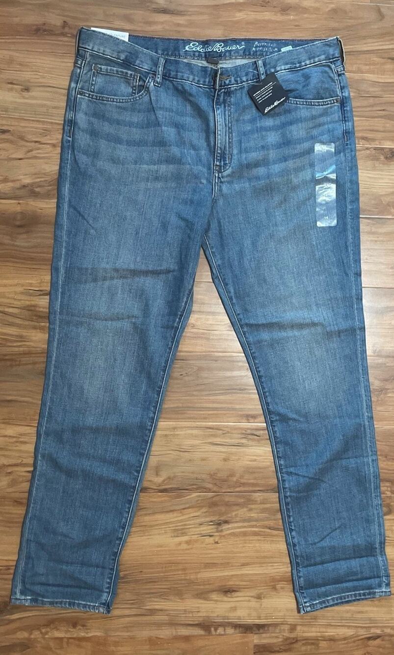 EDDIE BAUER Boyfriend Relaxed Fit Jeans Womens 14 Blue Medium Wash NEW